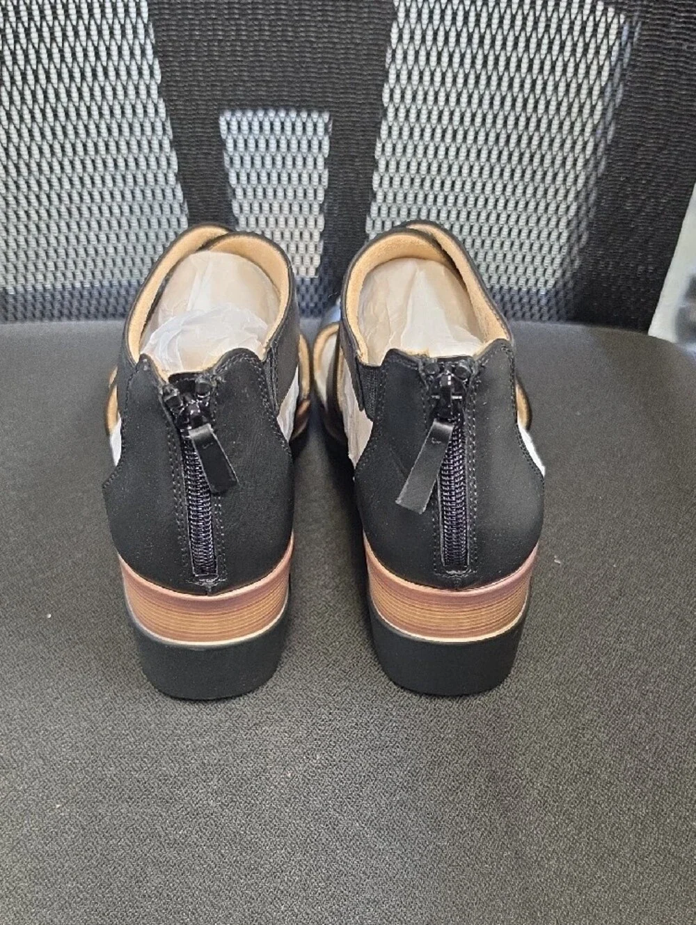 Naturalizer Black Leather Crisscross Wedge Sandals